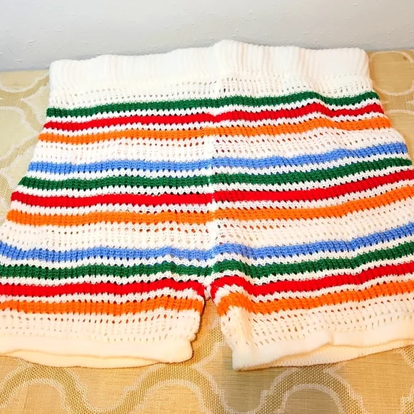 Colorful Striped Knit Set Crop Top High Waisted Short Cute & Colorful XXL - Picture 3 of 5
